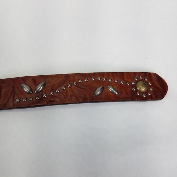 Old Trend Floral Breeze Leather Belt Women's S 31"-35" Cognac Brown Studded Leaf - Picture 7 of 16